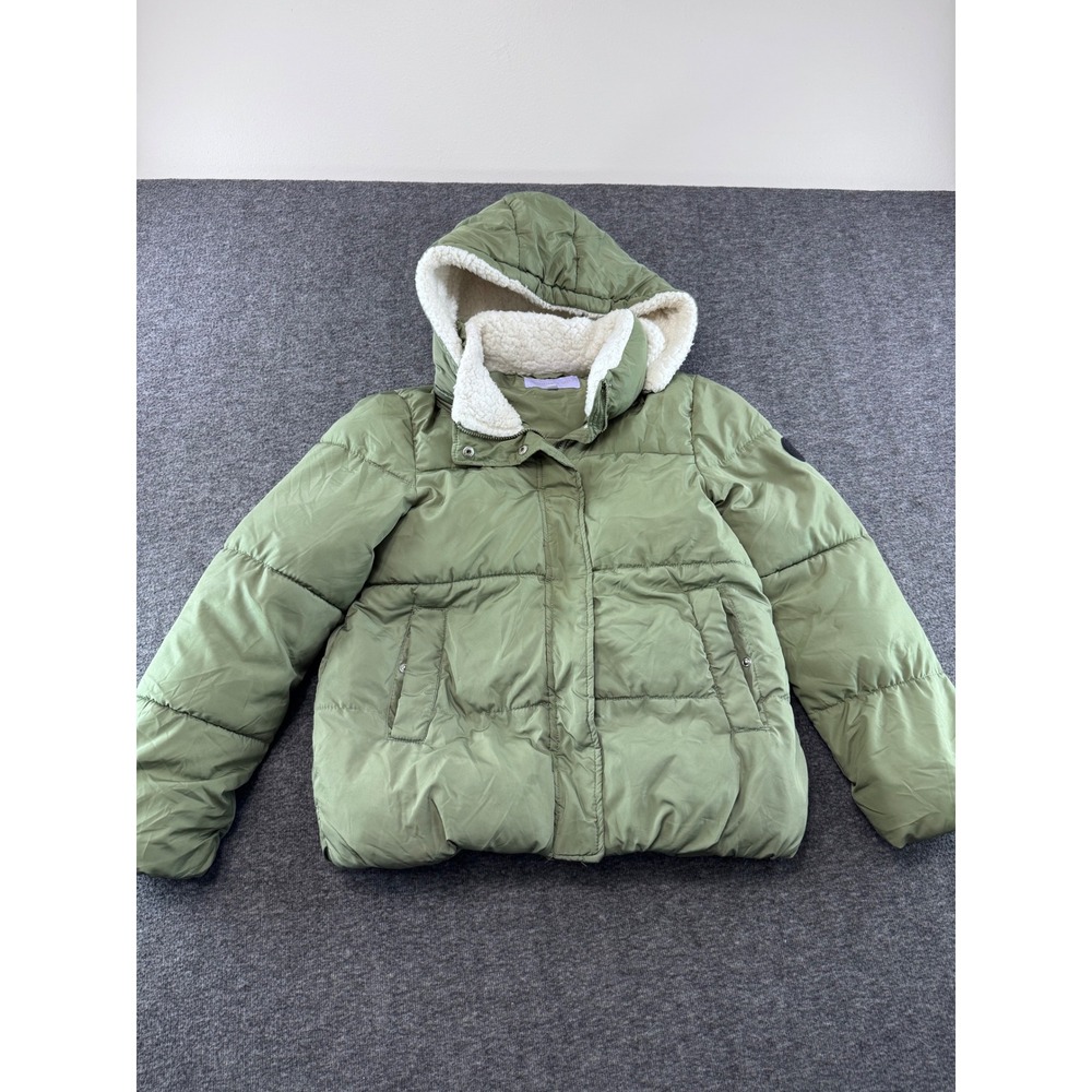 Madden Girl Sage Green Puffer Jacket Sherpa Lined‎ Hood Women Medium